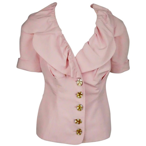 Salvatore Feraggamo Pink Blouse With Bow - Button Up Short Sleeve Shirt - Picture 1 of 13
